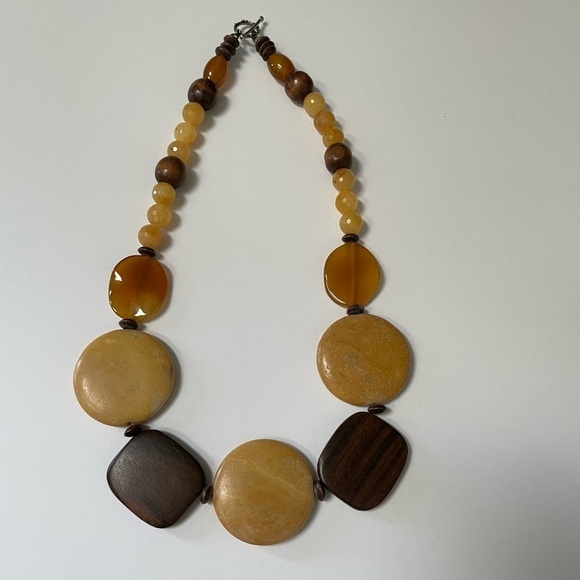 Necklace with wood, stones and glass. - Picture 3 of 5